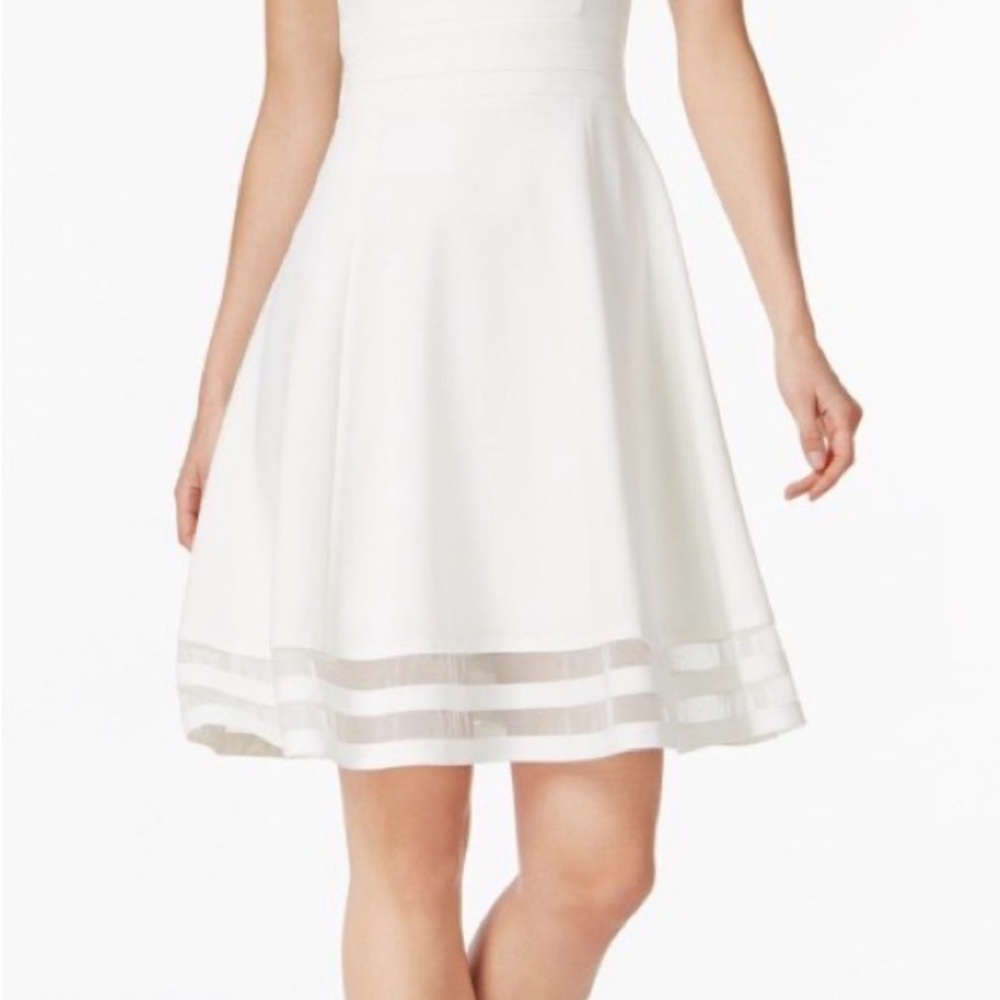 NWT! Calvin Klein White A-Line Mesh Hem Women's Dress